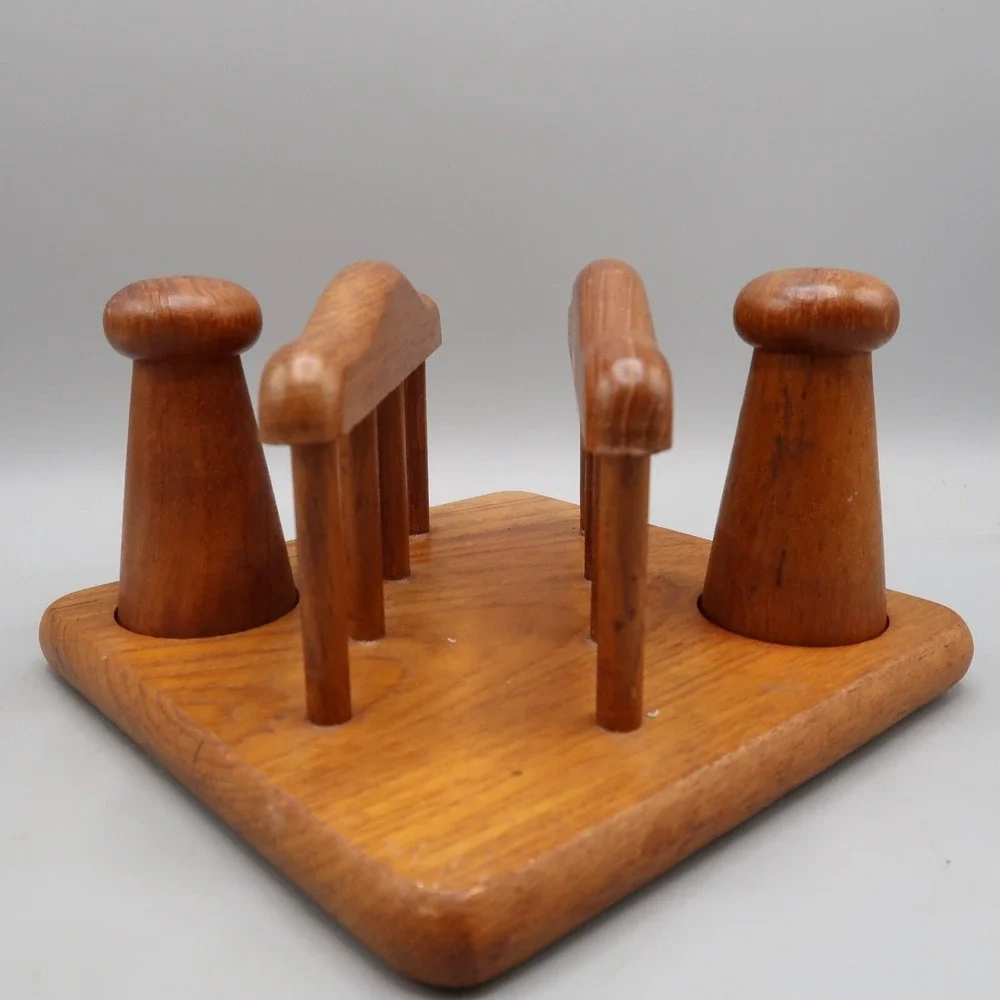 Vintage MCM Pepper and Salt Shaker in Wooden Napkin Holder Lord + Taylor Picnic